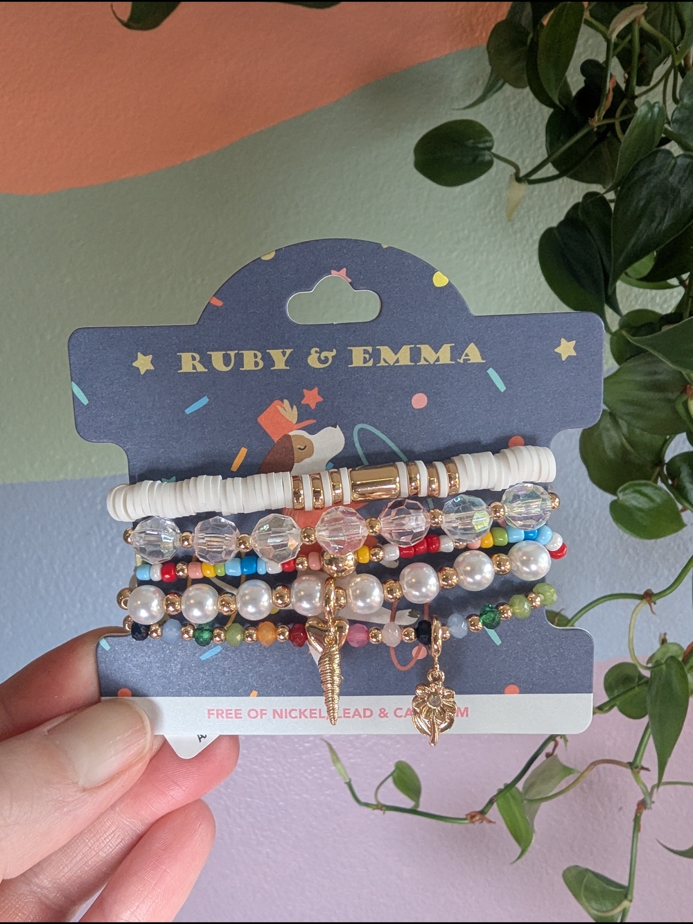 Women's Multicolor Beaded Bracelet Stack with Gold Charms NWT